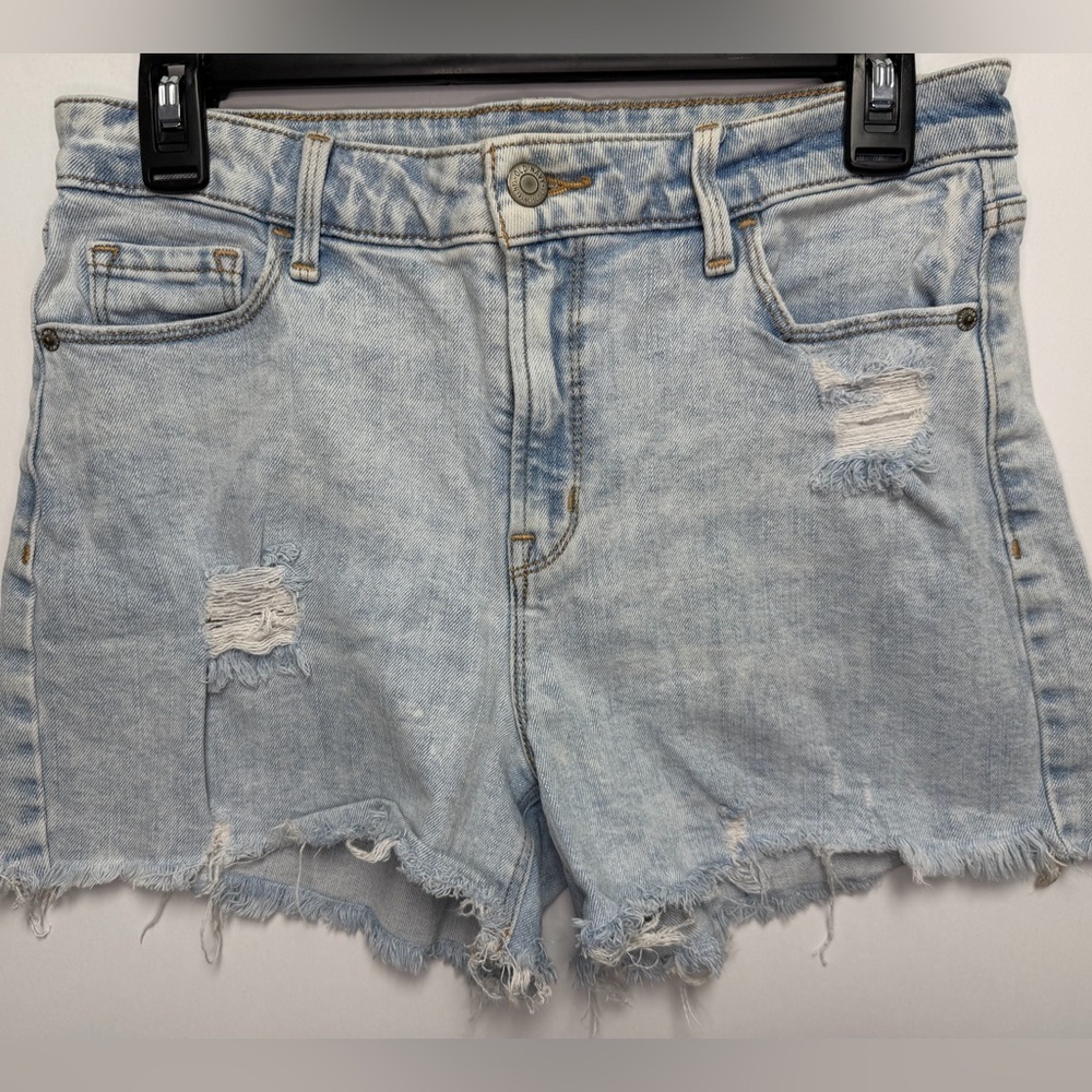 Old Navy High Rise Secret Slim Pockets Light Wash Distressed Jean Shorts Size 6